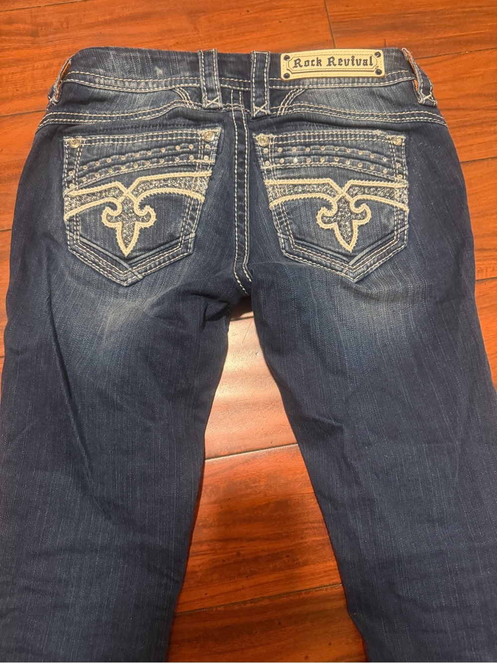 Rock Revival Indigo Boot Cut Jeans with White Contrast Stitching - Picture 11 of 13